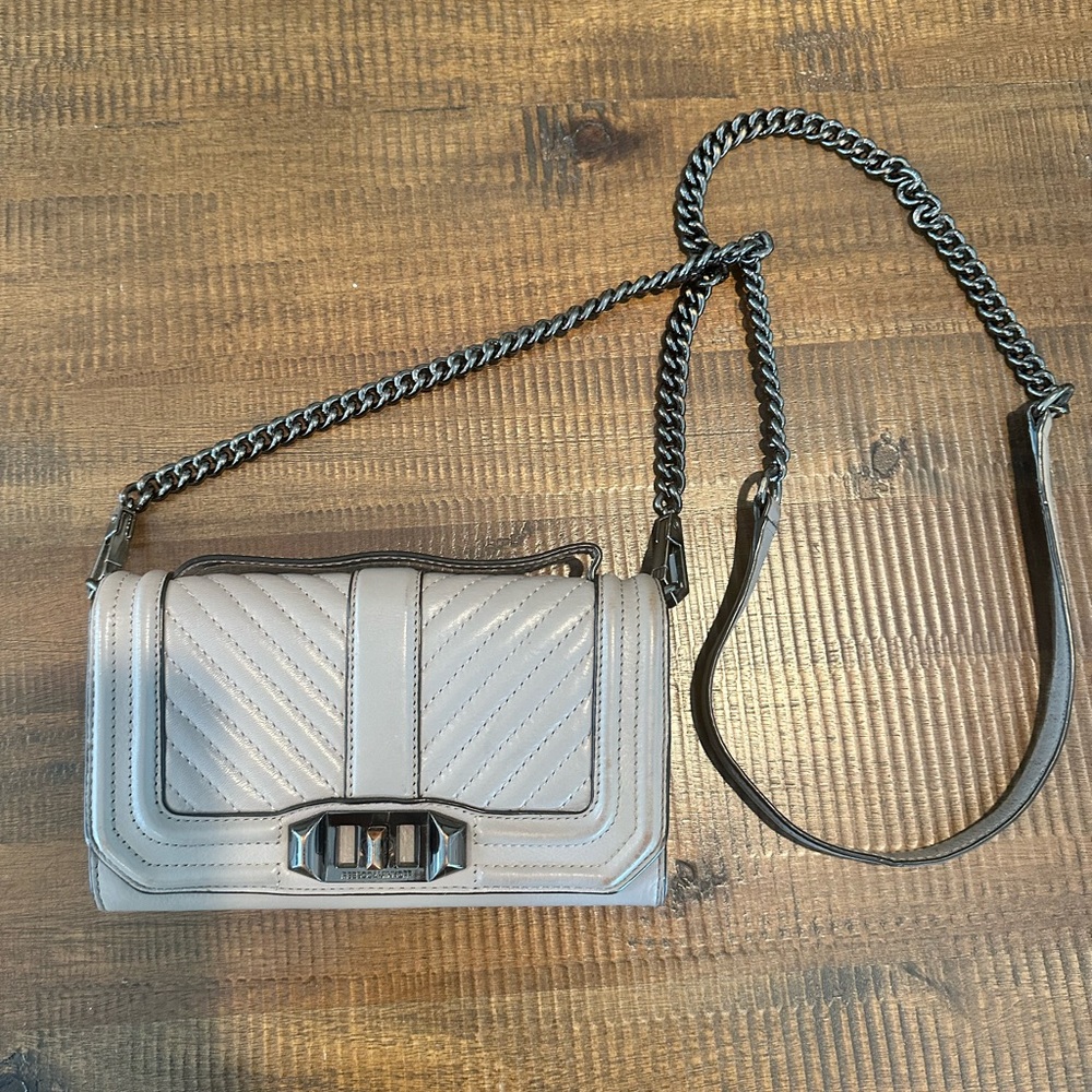 Rebecca Minkoff Small Love Leather Chevron Crossbody Bag | Grey